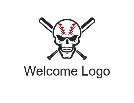 baseball bats behind skull with baseball pattern