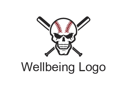 baseball bats behind skull with baseball pattern