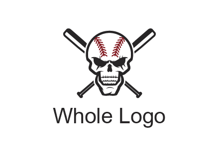 baseball bats behind skull with baseball pattern
