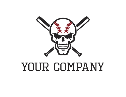 baseball bats behind skull with baseball pattern