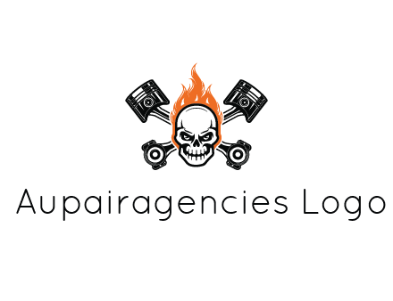 pistons behind skull on fire