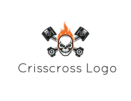 pistons behind skull on fire