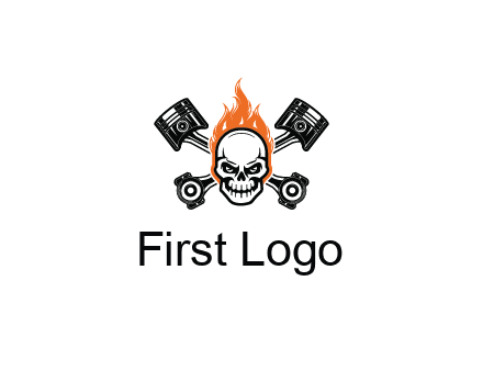 pistons behind skull on fire