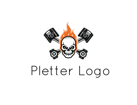 pistons behind skull on fire