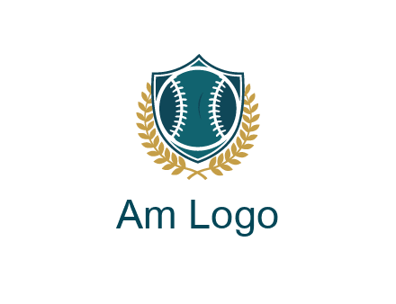 baseball in shield with leaves