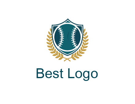 baseball in shield with leaves