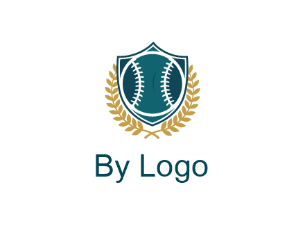 baseball in shield with leaves