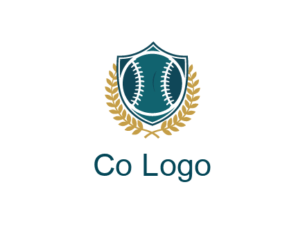 baseball in shield with leaves