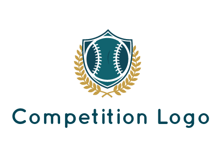 baseball in shield with leaves