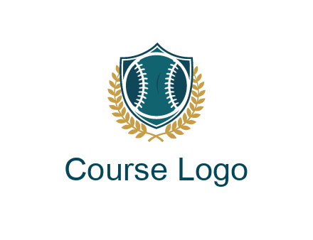 baseball in shield with leaves