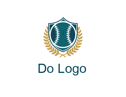 baseball in shield with leaves