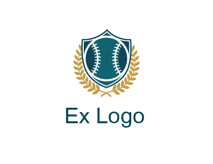 baseball in shield with leaves