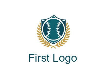 baseball in shield with leaves