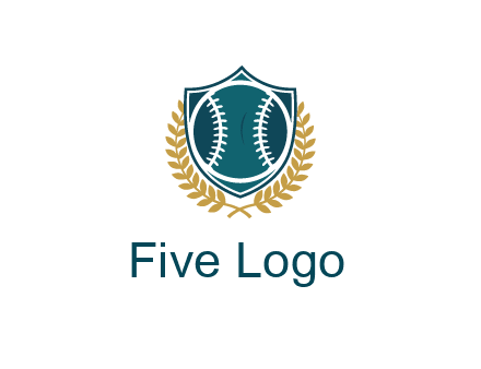 baseball in shield with leaves