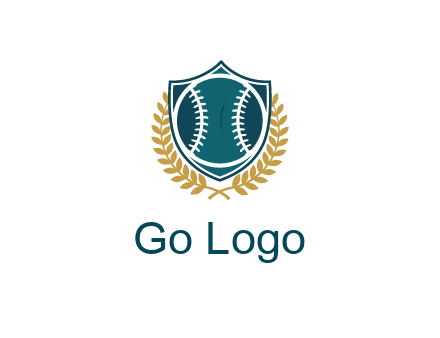 baseball in shield with leaves