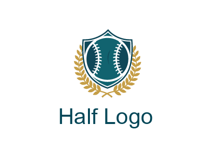baseball in shield with leaves
