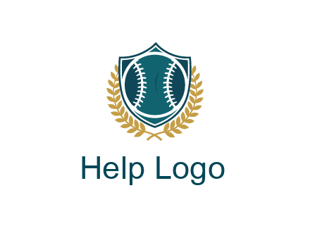 baseball in shield with leaves