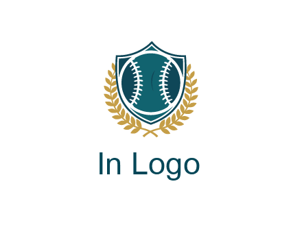 baseball in shield with leaves