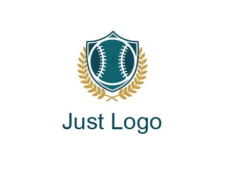 baseball in shield with leaves