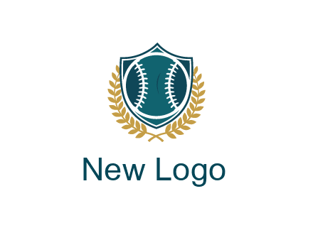 baseball in shield with leaves