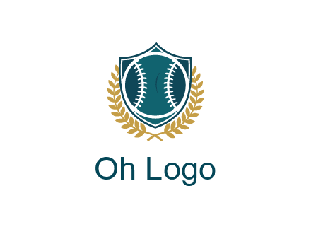 baseball in shield with leaves
