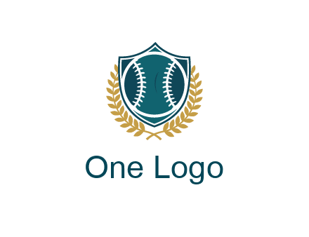 baseball in shield with leaves