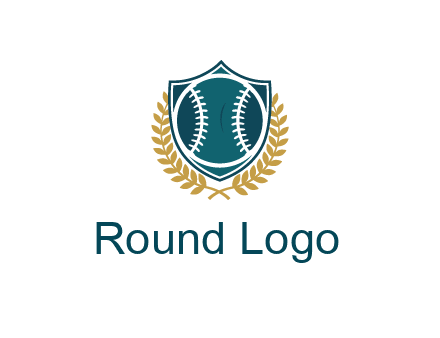 baseball in shield with leaves