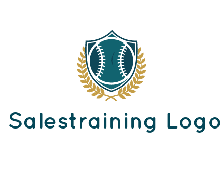 baseball in shield with leaves