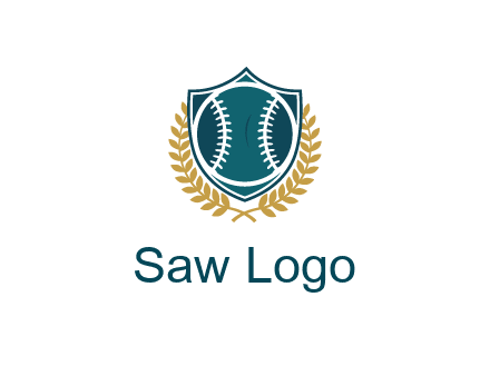baseball in shield with leaves