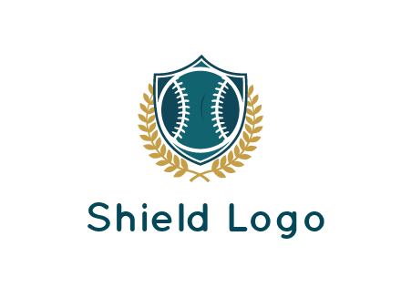 baseball in shield with leaves