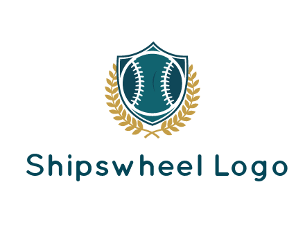 baseball in shield with leaves