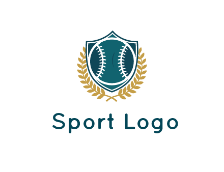 baseball in shield with leaves
