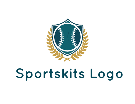 baseball in shield with leaves