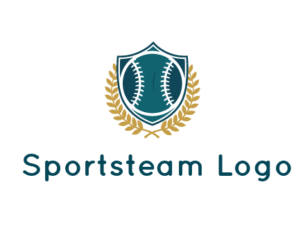 baseball in shield with leaves