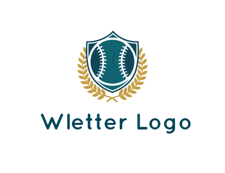 baseball in shield with leaves