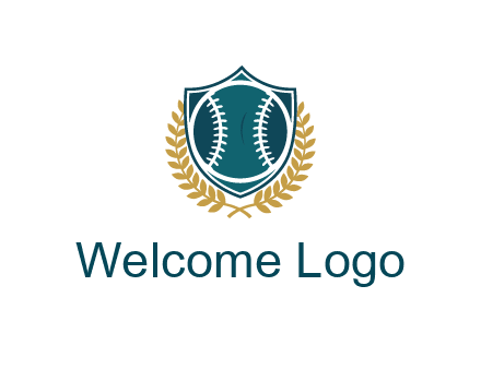 baseball in shield with leaves
