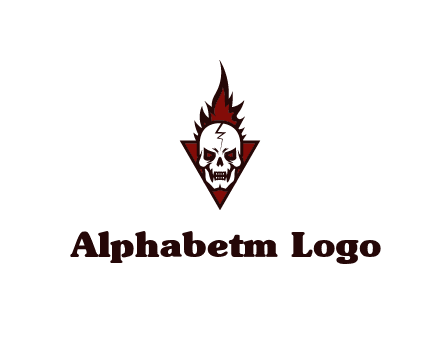 triangle behind skull on flame