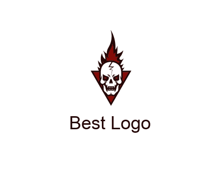 triangle behind skull on flame