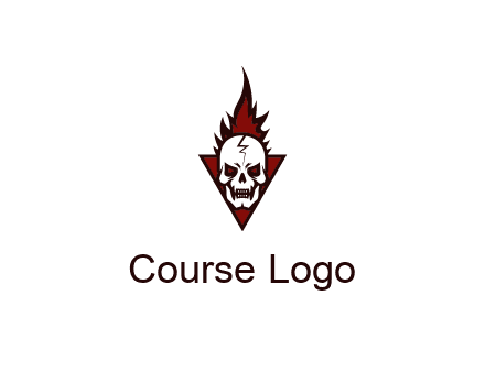 triangle behind skull on flame