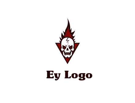 triangle behind skull on flame