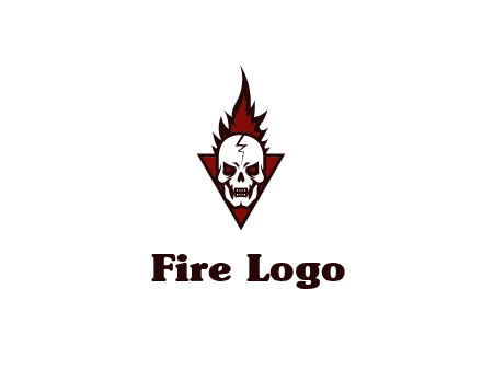 triangle behind skull on flame