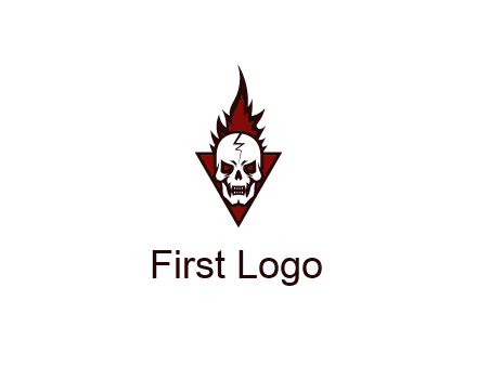 triangle behind skull on flame