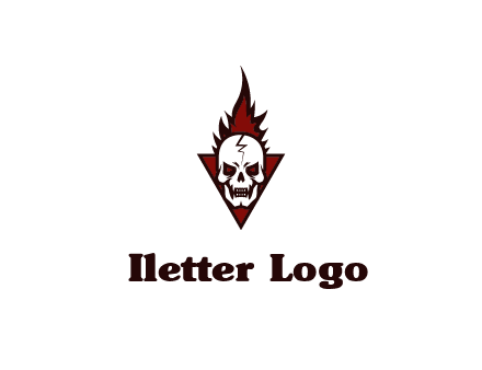 triangle behind skull on flame
