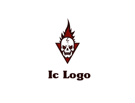 triangle behind skull on flame