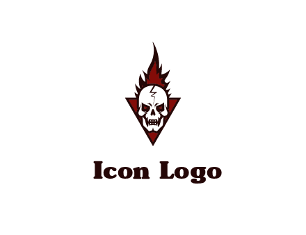triangle behind skull on flame