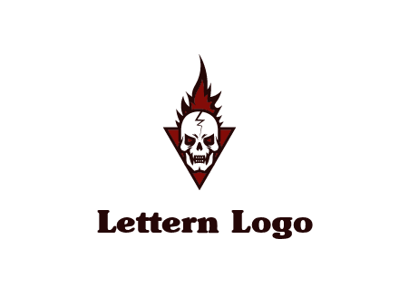 triangle behind skull on flame