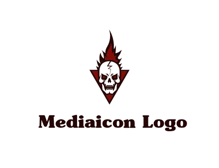 triangle behind skull on flame