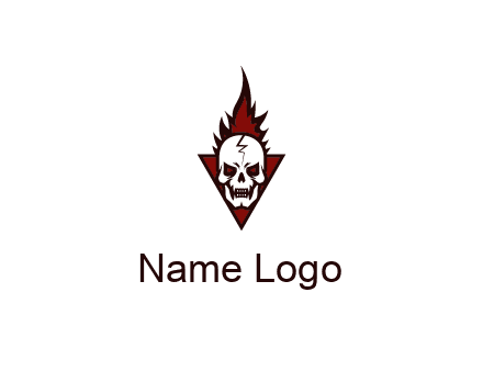 triangle behind skull on flame