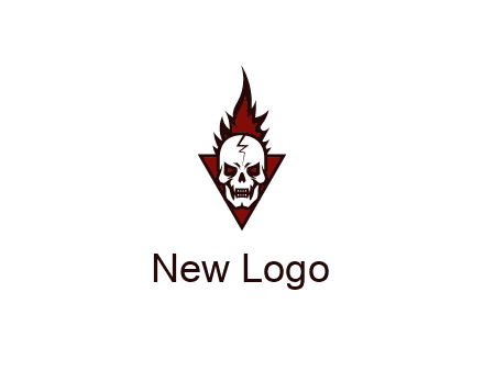 triangle behind skull on flame