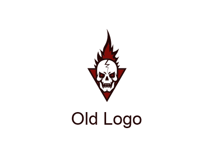 triangle behind skull on flame